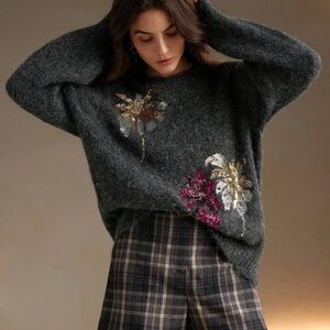 Floral Sequin Gray Sweater